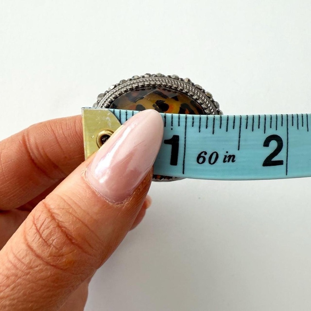 Chunky Leopard Print & Rhinestone Statement Cocktail Ring - Adjustable - Picture 8 of 8